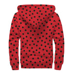Black Spots Ladybird Pattern Print Sherpa Lined Zip Up Hoodie