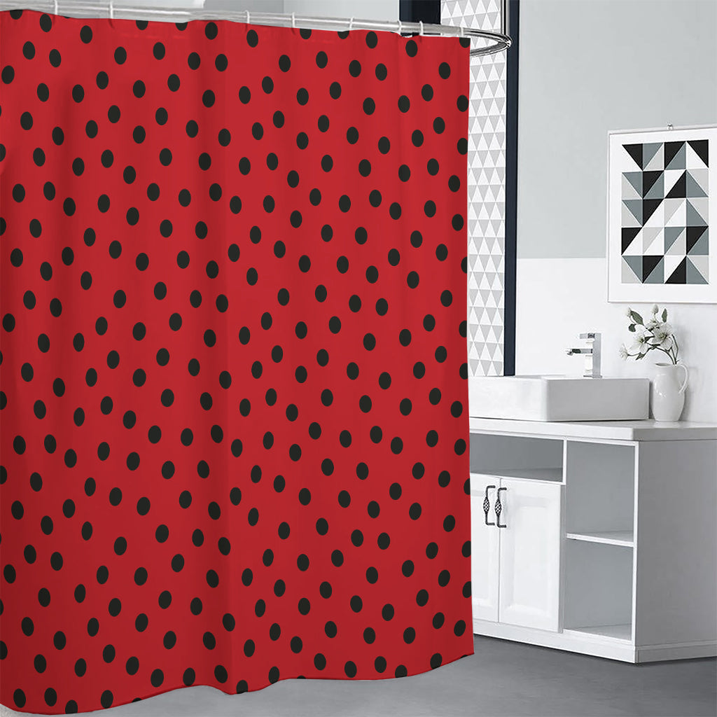 Black Spots Ladybird Pattern Print Shower Curtain