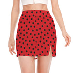 Black Spots Ladybird Pattern Print Side Slit Mini Skirt