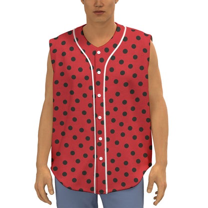 Black Spots Ladybird Pattern Print Sleeveless Baseball Jersey