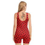 Black Spots Ladybird Pattern Print Sleeveless One Piece Swimsuit