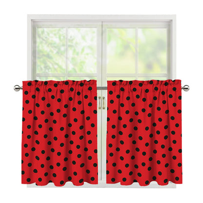 Black Spots Ladybird Pattern Print Tier Curtains