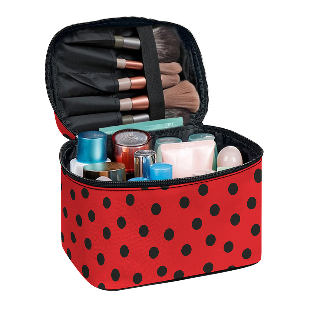 Black Spots Ladybird Pattern Print Travel Makeup Bag