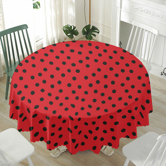 Black Spots Ladybird Pattern Print Waterproof Round Tablecloth
