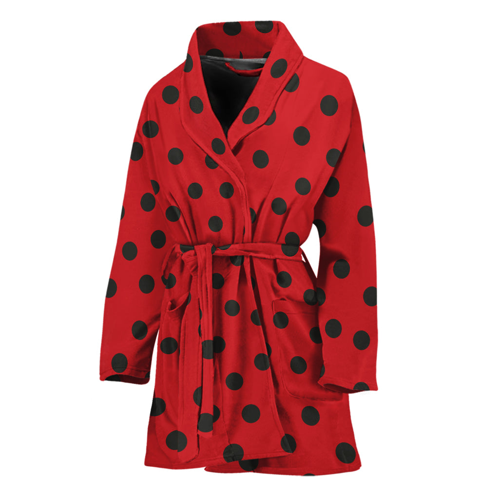 Black Spots Ladybird Pattern Print Women's Bathrobe