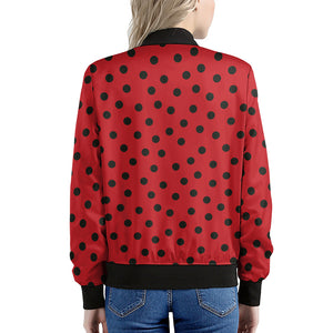 Black Spots Ladybird Pattern Print Women's Bomber Jacket