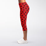 Black Spots Ladybird Pattern Print Women's Capri Leggings