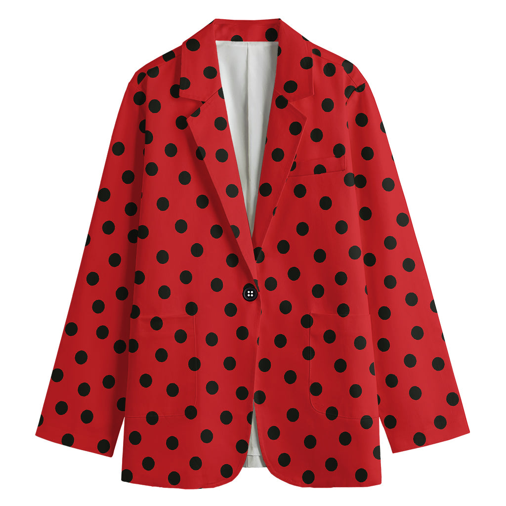 Black Spots Ladybird Pattern Print Women's Cotton Blazer