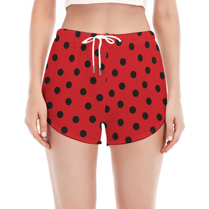 Black Spots Ladybird Pattern Print Women's Split Running Shorts