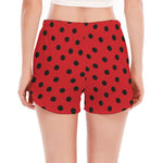 Black Spots Ladybird Pattern Print Women's Split Running Shorts