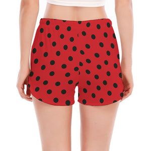 Black Spots Ladybird Pattern Print Women's Split Running Shorts