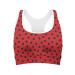 Black Spots Ladybird Pattern Print Women's Sports Bra