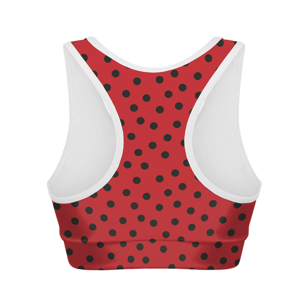 Black Spots Ladybird Pattern Print Women's Sports Bra