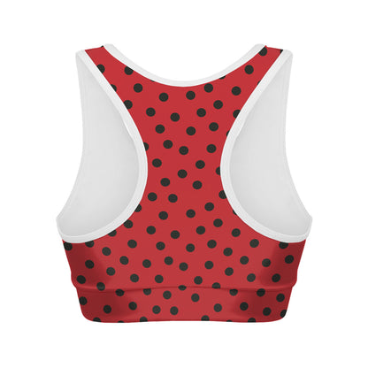 Black Spots Ladybird Pattern Print Women's Sports Bra