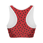 Black Spots Ladybird Pattern Print Women's Sports Bra