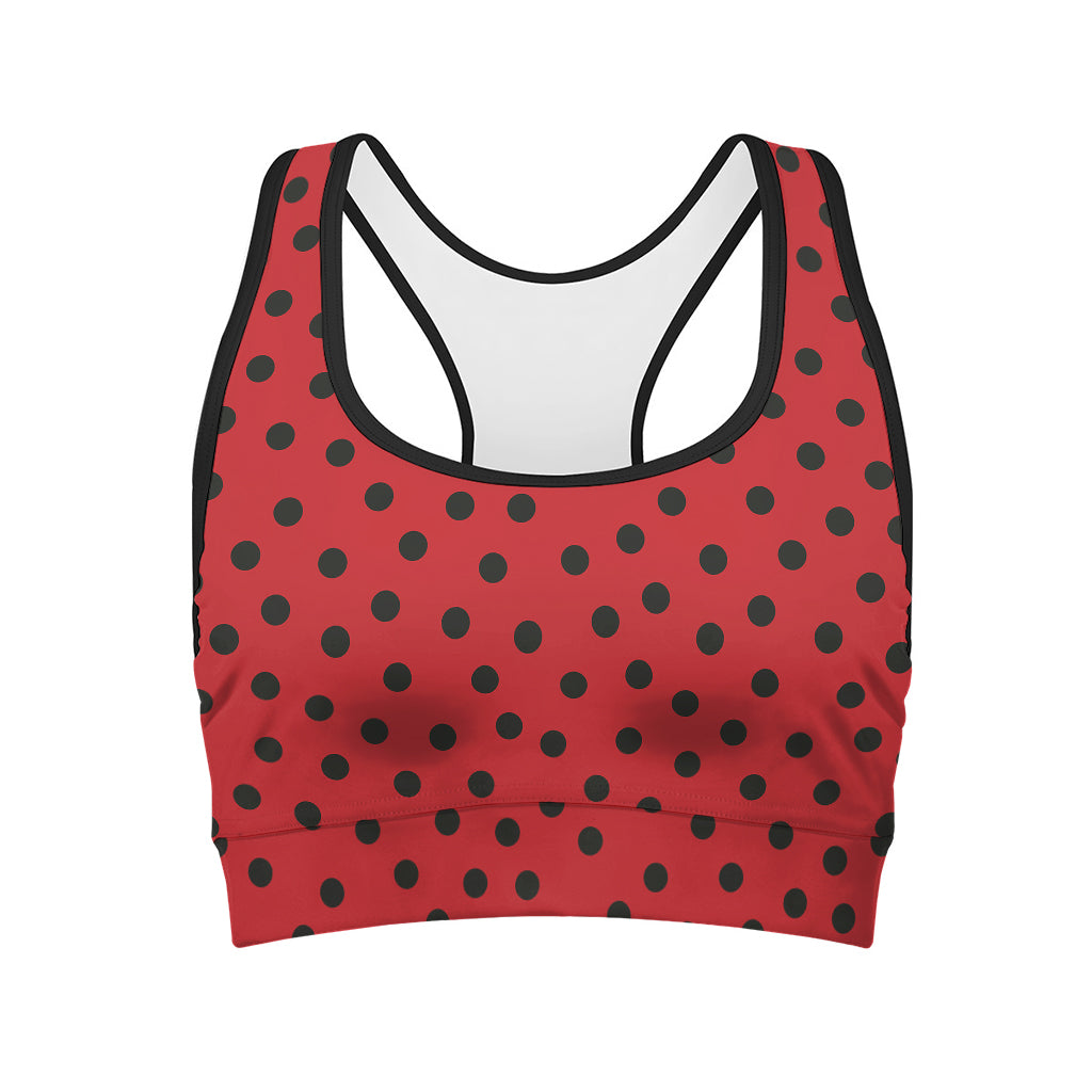 Black Spots Ladybird Pattern Print Women's Sports Bra