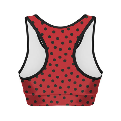 Black Spots Ladybird Pattern Print Women's Sports Bra