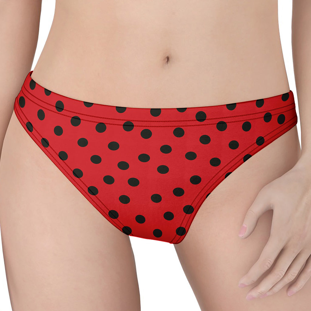 Black Spots Ladybird Pattern Print Women's Thong