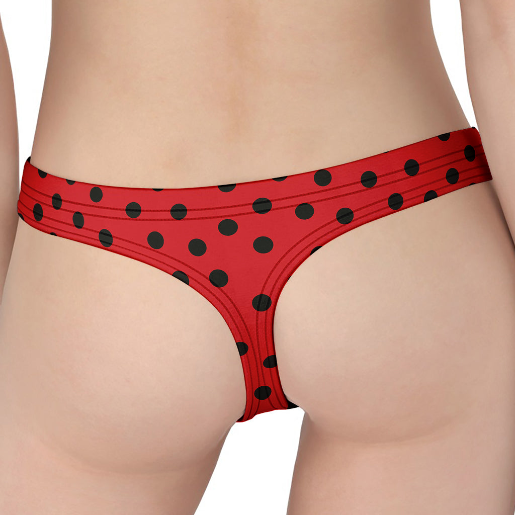 Black Spots Ladybird Pattern Print Women's Thong