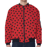 Black Spots Ladybird Pattern Print Zip Sleeve Bomber Jacket