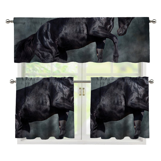 Black Stallion Horse Print 3 Piece Kitchen Curtains