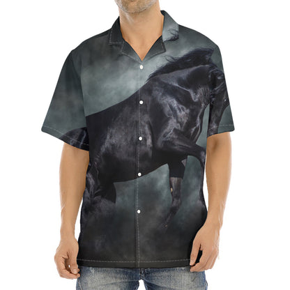 Black Stallion Horse Print Aloha Shirt
