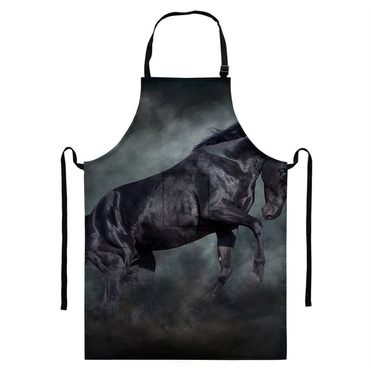 Black Stallion Horse Print Bib Apron With Pocket
