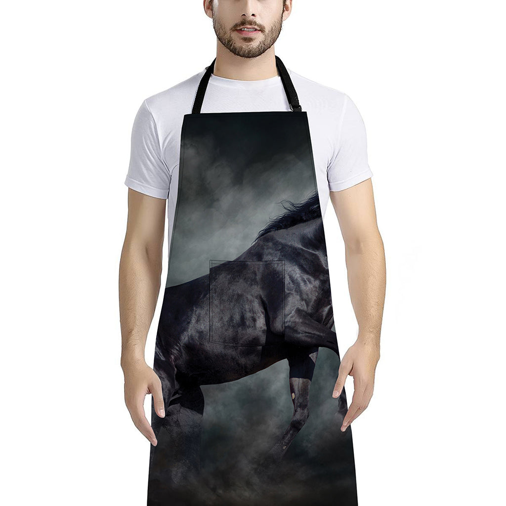 Black Stallion Horse Print Bib Apron With Pocket