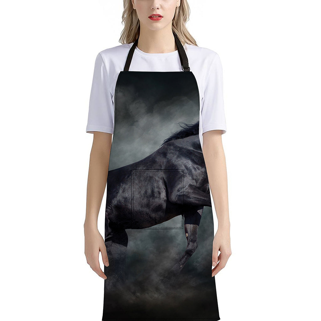 Black Stallion Horse Print Bib Apron With Pocket