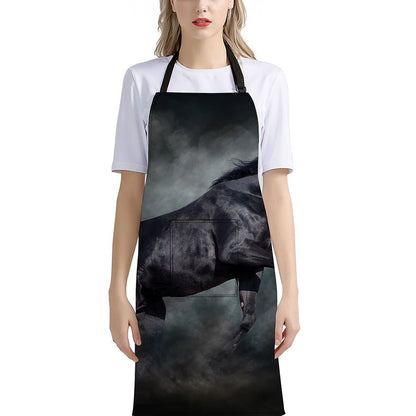 Black Stallion Horse Print Bib Apron With Pocket
