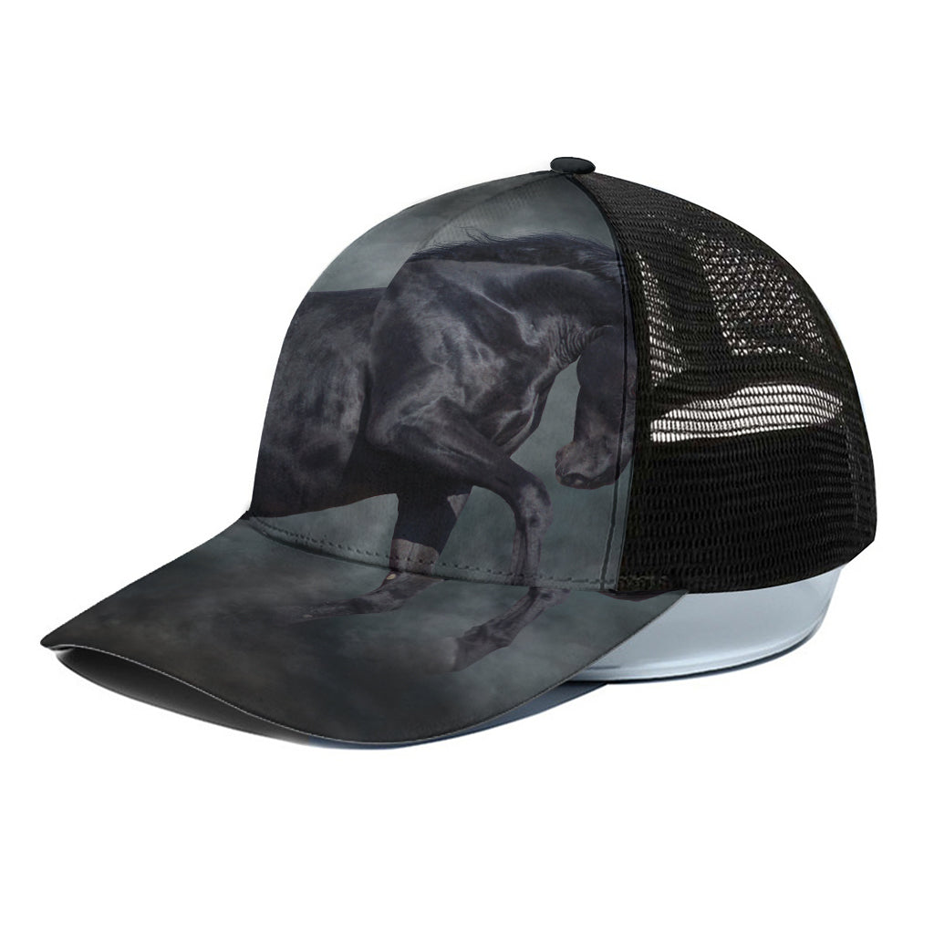 Black Stallion Horse Print Black Mesh Trucker Cap