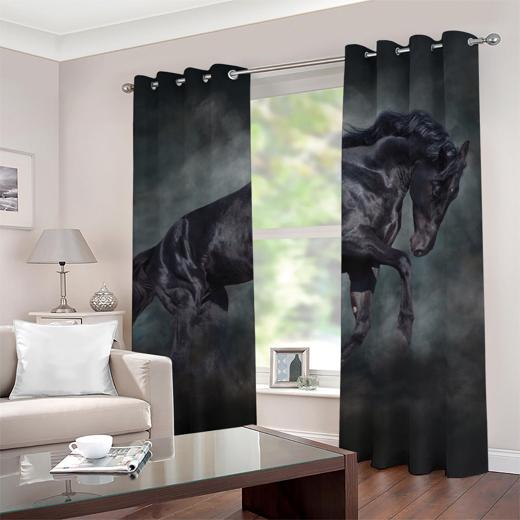 Black Stallion Horse Print Blackout Grommet Curtains
