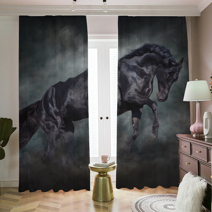 Black Stallion Horse Print Blackout Pencil Pleat Curtains