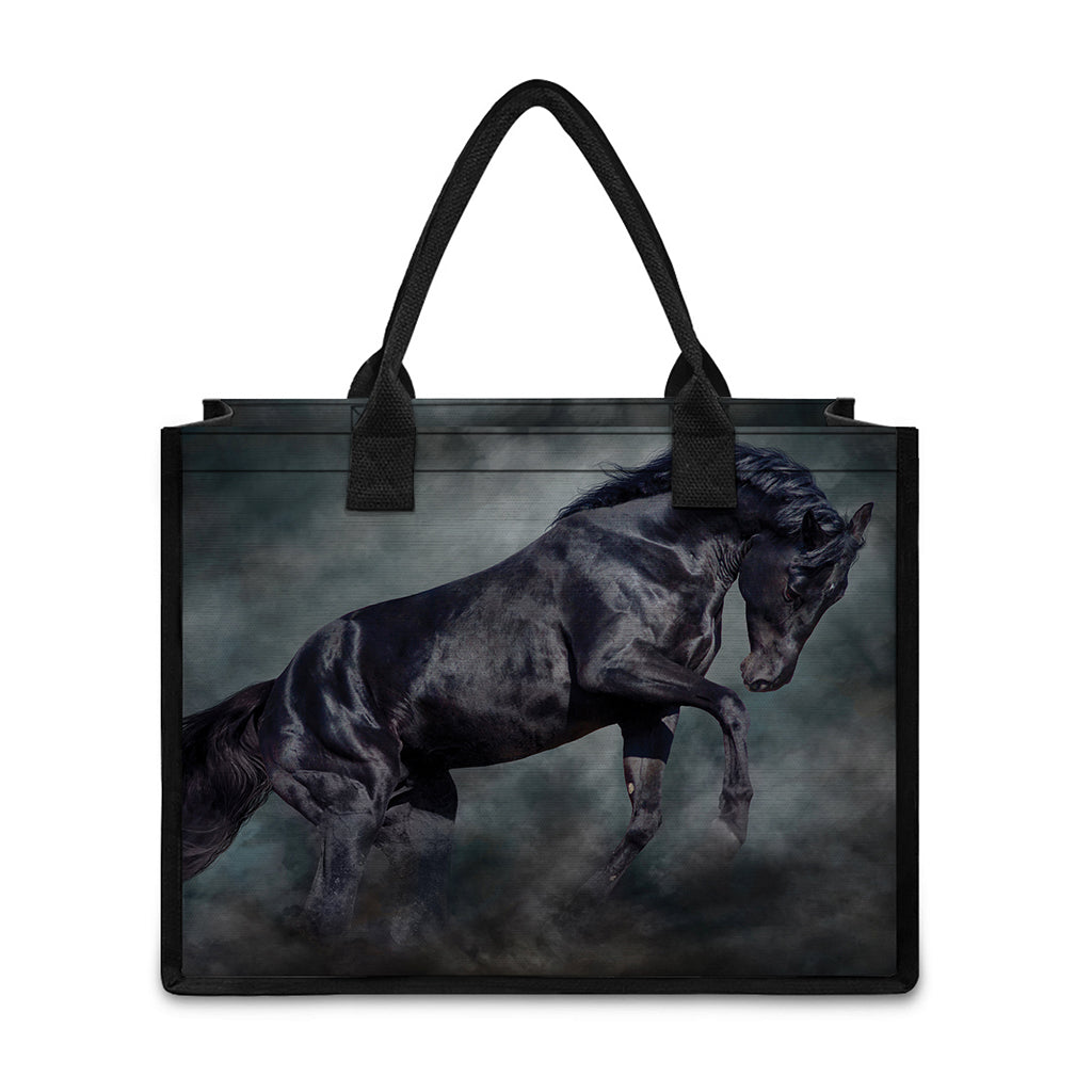 Black Stallion Horse Print Canvas Tote Bag