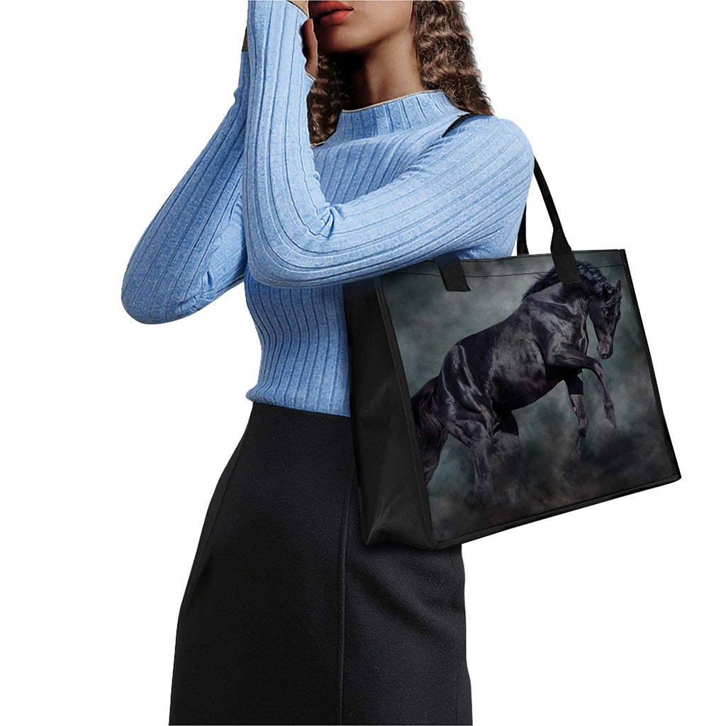 Black Stallion Horse Print Canvas Tote Bag