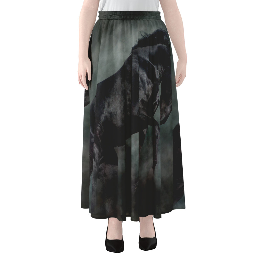 Black Stallion Horse Print Chiffon Maxi Skirt
