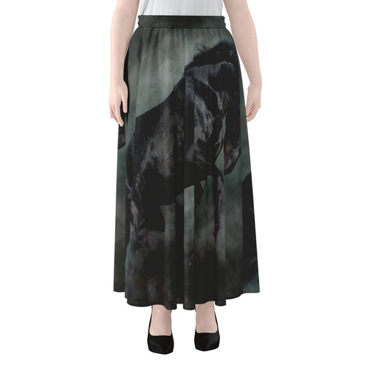 Black Stallion Horse Print Chiffon Maxi Skirt