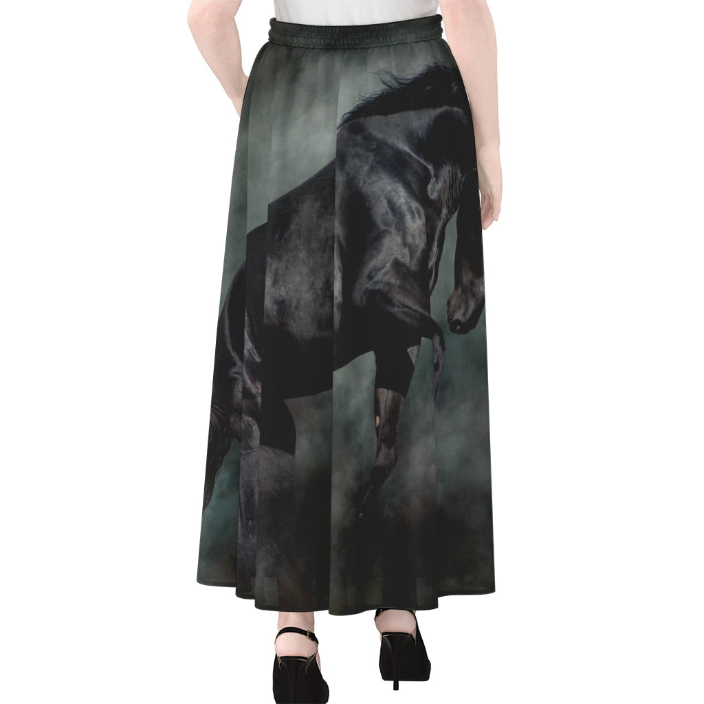 Black Stallion Horse Print Chiffon Maxi Skirt
