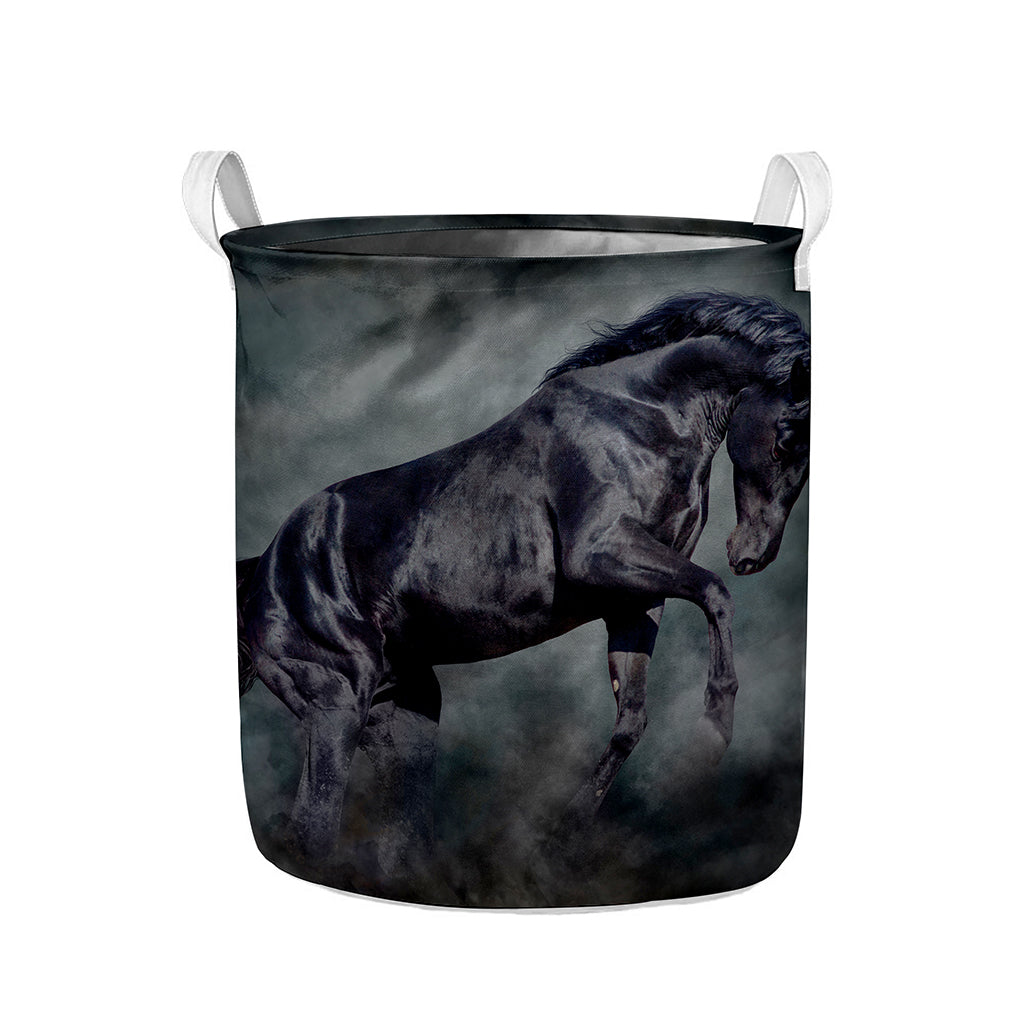 Black Stallion Horse Print Collapsible Laundry Basket
