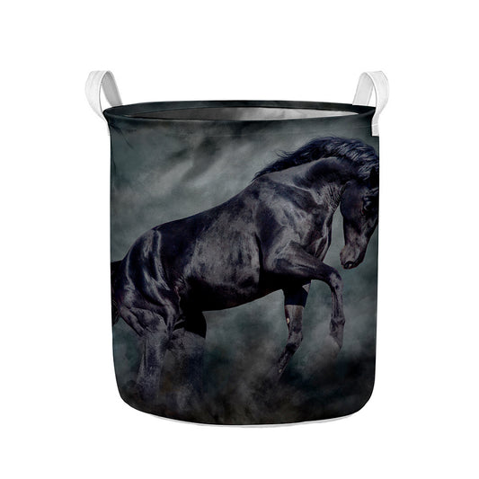 Black Stallion Horse Print Collapsible Laundry Basket