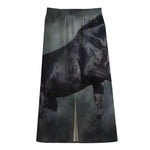 Black Stallion Horse Print Cotton Front Slit Maxi Skirt