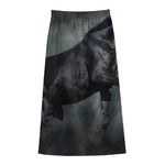 Black Stallion Horse Print Cotton Front Slit Maxi Skirt