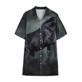 Black Stallion Horse Print Cotton Hawaiian Shirt