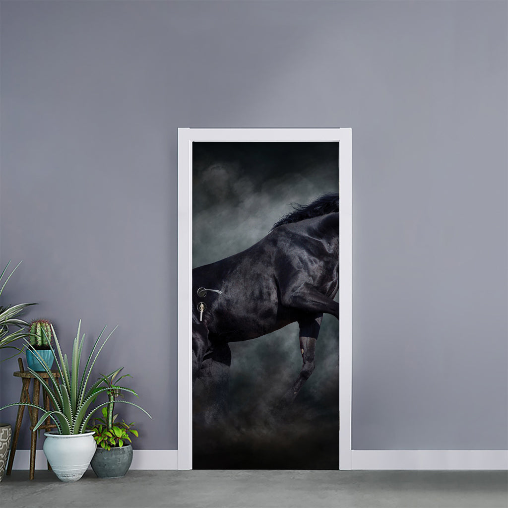 Black Stallion Horse Print Door Sticker