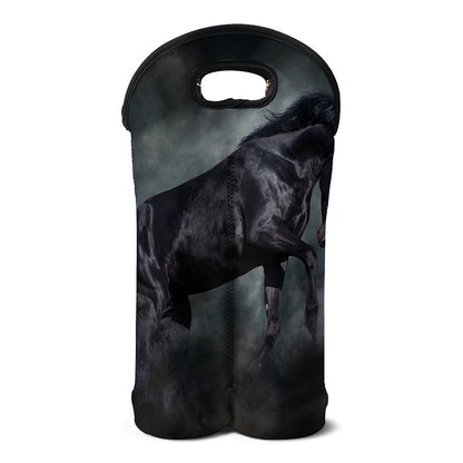 Black Stallion Horse Print Double Neoprene Wine Tote