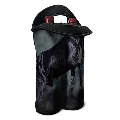 Black Stallion Horse Print Double Neoprene Wine Tote