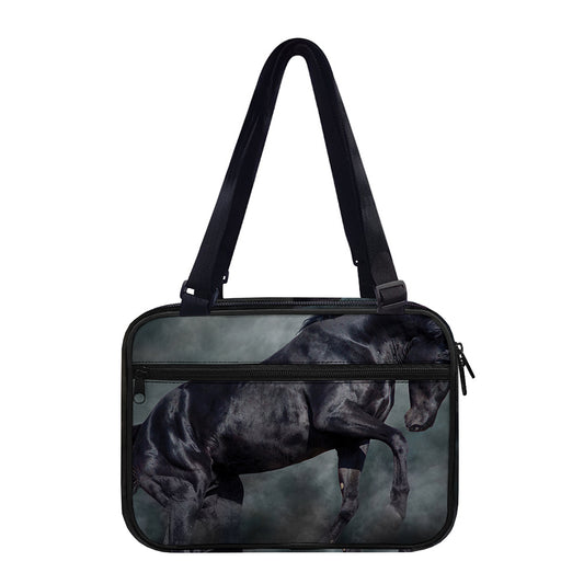 Black Stallion Horse Print Double Strap Bible Bag