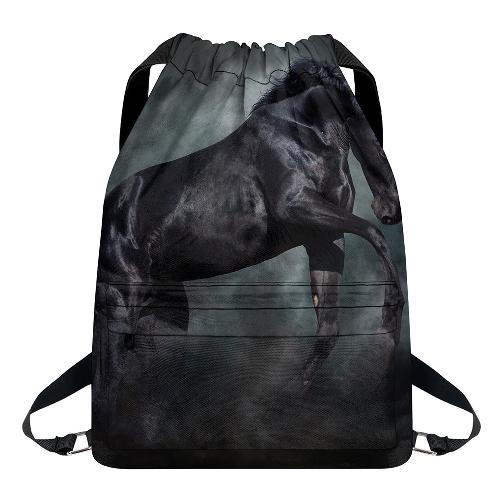 Black Stallion Horse Print Drawstring Backpack