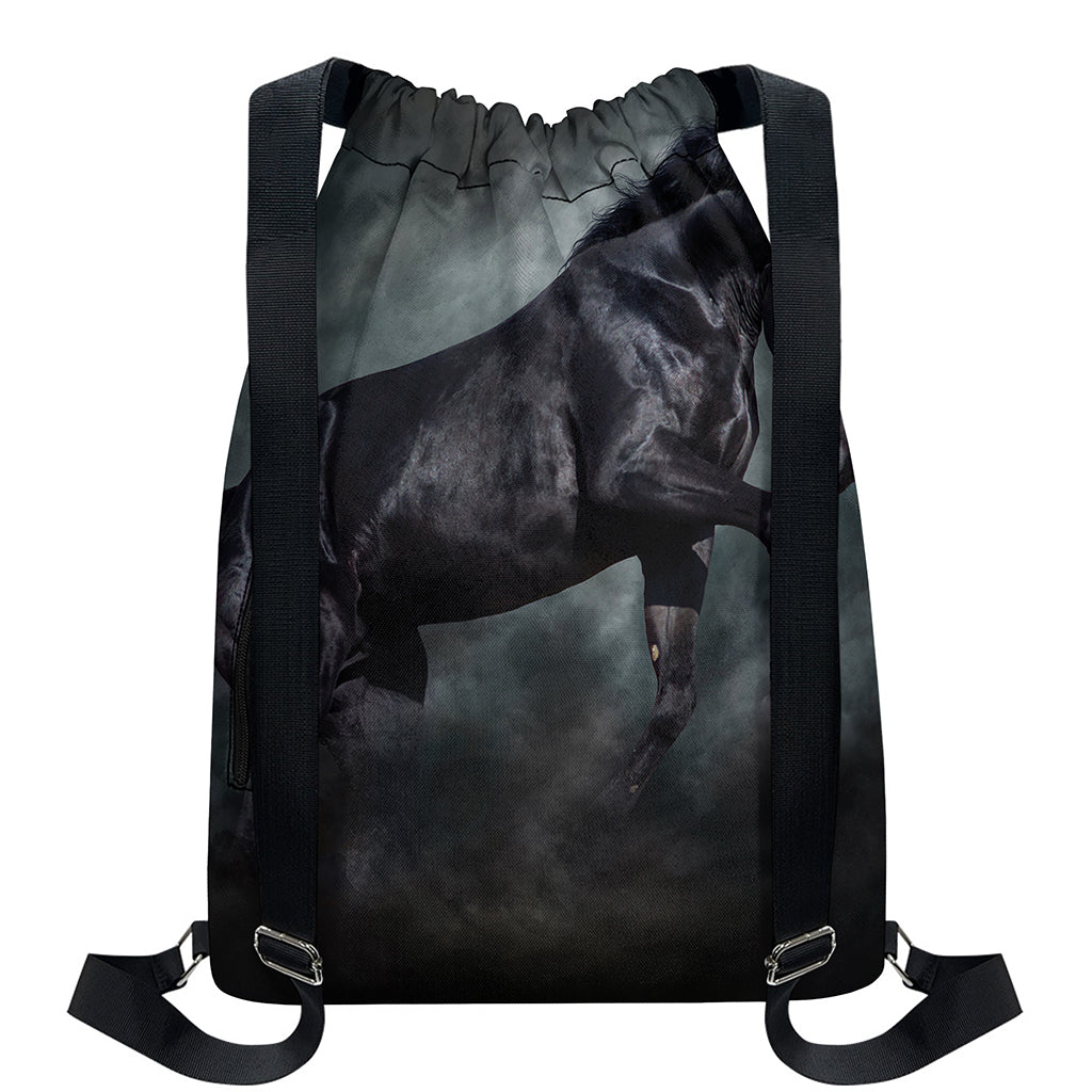 Black Stallion Horse Print Drawstring Backpack