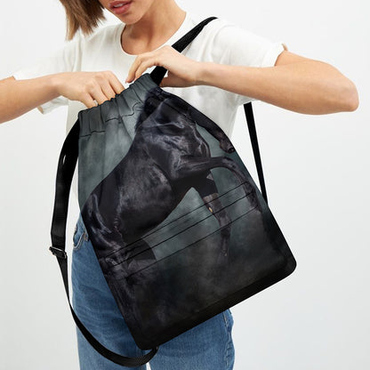 Black Stallion Horse Print Drawstring Backpack